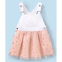 Babyhug Full Sleeves Inner Tee With Full Sleeves Mesh Frock Star Print- Peach