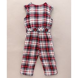Babyhug Yarndyed Sleeveless Jumpsuit Checks - Red