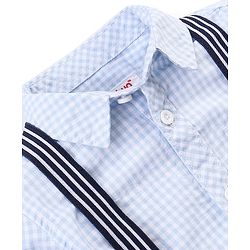 Babyhug 100%  Cotton Full Sleeves Checks Shirt & Denim Jeans With Suspender - Blue