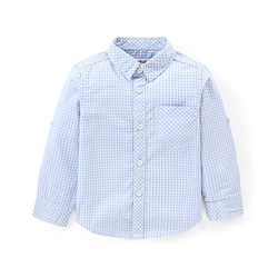 Babyhug 100%  Cotton Full Sleeves Checks Shirt & Denim Jeans With Suspender - Blue