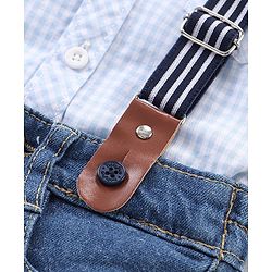 Babyhug 100%  Cotton Full Sleeves Checks Shirt & Denim Jeans With Suspender - Blue