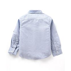 Babyhug Cotton Woven to Woven Full Sleeves Striped Shirt & Trouser With Bow - Light Blue Cream