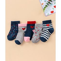 Cute Walk by Babyhug Ankle Length Antibacterial Socks Multi Design Pack Of 5 - Multicolor
