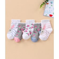 Cute Walk by Babyhug Ankle Length Antibacterial Socks Multi Design Pack Of 5 - Multicolor