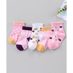 Cute Walk by Babyhug Ankle Length Antibacterial Socks Multi Design Pack Of 5 - Multicolor