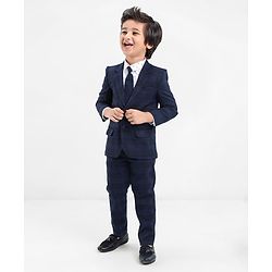 Babyhug Full Sleeves Checked Party Wear Suit With Blazer- Navy & Black