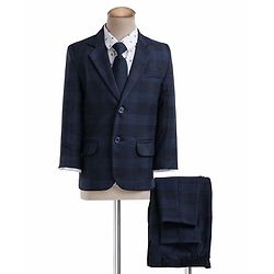 Babyhug Full Sleeves Checked Party Wear Suit With Blazer- Navy & Black