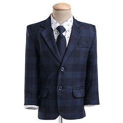 Babyhug Full Sleeves Checked Party Wear Suit With Blazer- Navy & Black