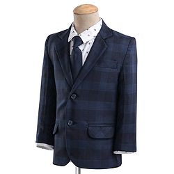 Babyhug Full Sleeves Checked Party Wear Suit With Blazer- Navy & Black
