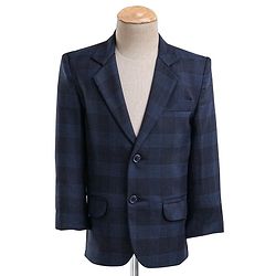 Babyhug Full Sleeves Checked Party Wear Suit With Blazer- Navy & Black