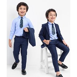 Babyhug Full Sleeves Striped Party Wear Suit With Blazer- Navy & Black