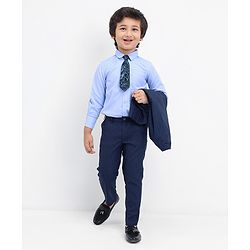 Babyhug Full Sleeves Striped Party Wear Suit With Blazer- Navy & Black