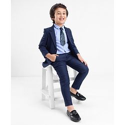 Babyhug Full Sleeves Striped Party Wear Suit With Blazer- Navy & Black