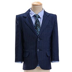 Babyhug Full Sleeves Striped Party Wear Suit With Blazer- Navy & Black