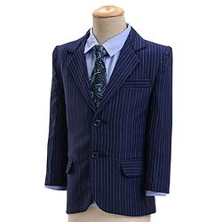 Babyhug Full Sleeves Striped Party Wear Suit With Blazer- Navy & Black