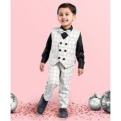 Babyhug Full Sleeves Checks Party Suit With Bow - Grey