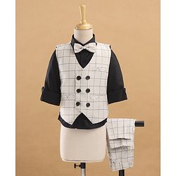 Babyhug Full Sleeves Checks Party Suit With Bow - Grey