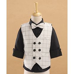 Babyhug Full Sleeves Checks Party Suit With Bow - Grey