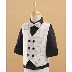 Babyhug Full Sleeves Checks Party Suit With Bow - Grey