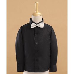 Babyhug Full Sleeves Checks Party Suit With Bow - Grey