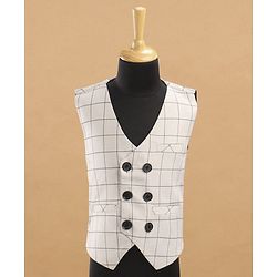 Babyhug Full Sleeves Checks Party Suit With Bow - Grey