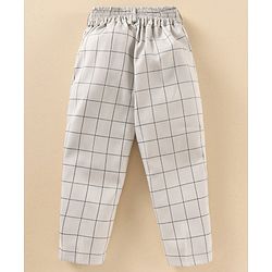 Babyhug Full Sleeves Checks Party Suit With Bow - Grey