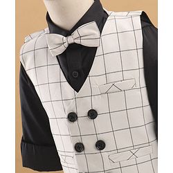 Babyhug Full Sleeves Checks Party Suit With Bow - Grey