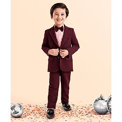 Babyhug Full Sleeves Stretch Fit Party Suit With Bow - Maroon