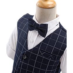 Babyhug Woven Full Sleeves  3 Pieces Party Suit With Bow - Navy Black