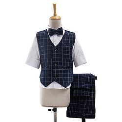 Babyhug Woven Full Sleeves  3 Pieces Party Suit With Bow - Navy Black