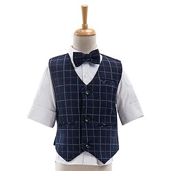 Babyhug Woven Full Sleeves  3 Pieces Party Suit With Bow - Navy Black