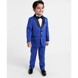 Babyhug Full Sleeves Solid Party Suit with Bow Tie - Royal Blue