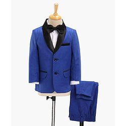 Babyhug Full Sleeves Solid Party Suit with Bow Tie - Royal Blue