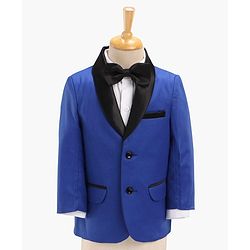 Babyhug Full Sleeves Solid Party Suit with Bow Tie - Royal Blue