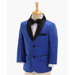 Babyhug Full Sleeves Solid Party Suit with Bow Tie - Royal Blue