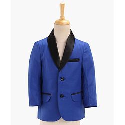 Babyhug Full Sleeves Solid Party Suit with Bow Tie - Royal Blue