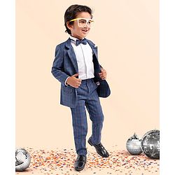 Babyhug Full Sleeves Woven Party Suit Checks Print- Blue