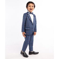 Babyhug Full Sleeves Woven Party Suit Checks Print- Blue
