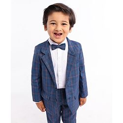 Babyhug Full Sleeves Woven Party Suit Checks Print- Blue