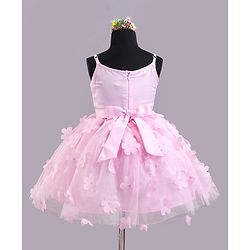 Babyhug Sleeves Sqeuins & Floral Applique Party Frock - Light Pink