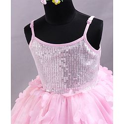 Babyhug Sleeves Sqeuins & Floral Applique Party Frock - Light Pink