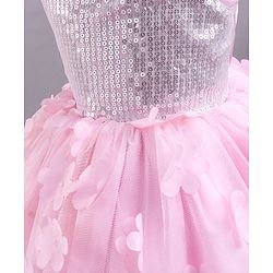 Babyhug Sleeves Sqeuins & Floral Applique Party Frock - Light Pink
