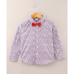 Babyhug Full Sleeves Printed Party Shirt with Bow - White