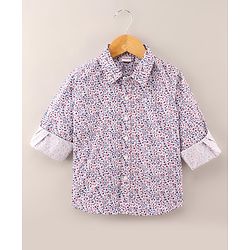Babyhug Full Sleeves Printed Party Shirt with Bow - White