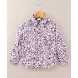 Babyhug Full Sleeves Printed Party Shirt with Bow - White