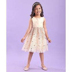 Babyhug Sleeveless Sequins Detailing Party Frock - Off White