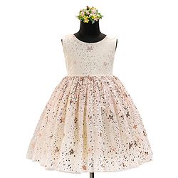 Babyhug Sleeveless Sequins Detailing Party Frock - Off White