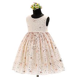 Babyhug Sleeveless Sequins Detailing Party Frock - Off White