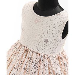 Babyhug Sleeveless Sequins Detailing Party Frock - Off White