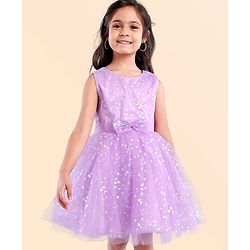 Babyhug Sleeveless Foil Printed Party Wear Frock - Lavender